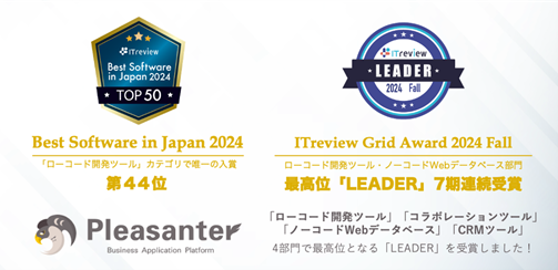 ITreview Best Software in Japan 2024 TOP 50, ITreview Grid Award 2024 Fall LEADER, Pleasanter
